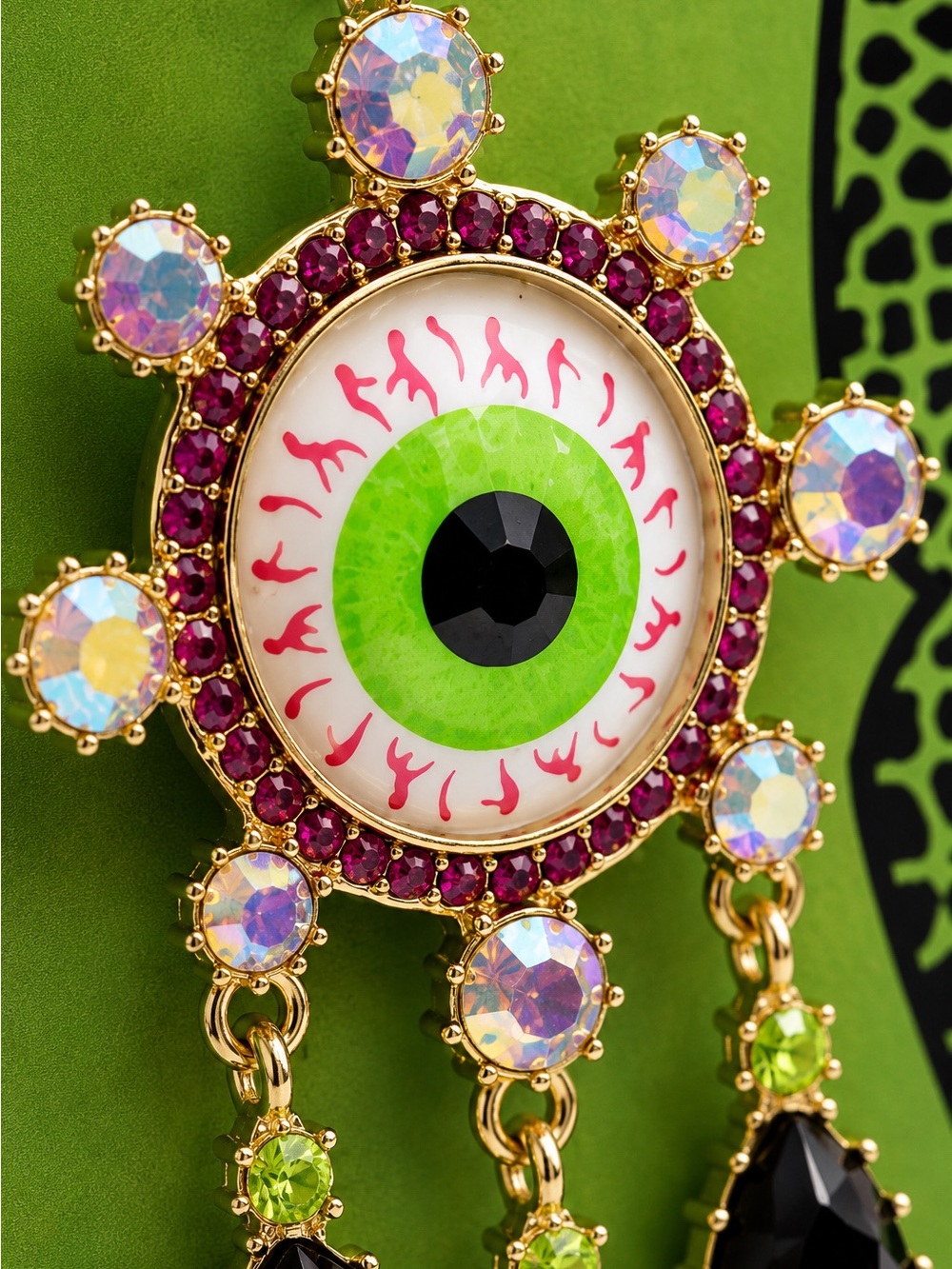 Betsey Johnson Spooky Eyeball Chandelier Earrings Whimsigoth Halloween NWT - Picture 3 of 4